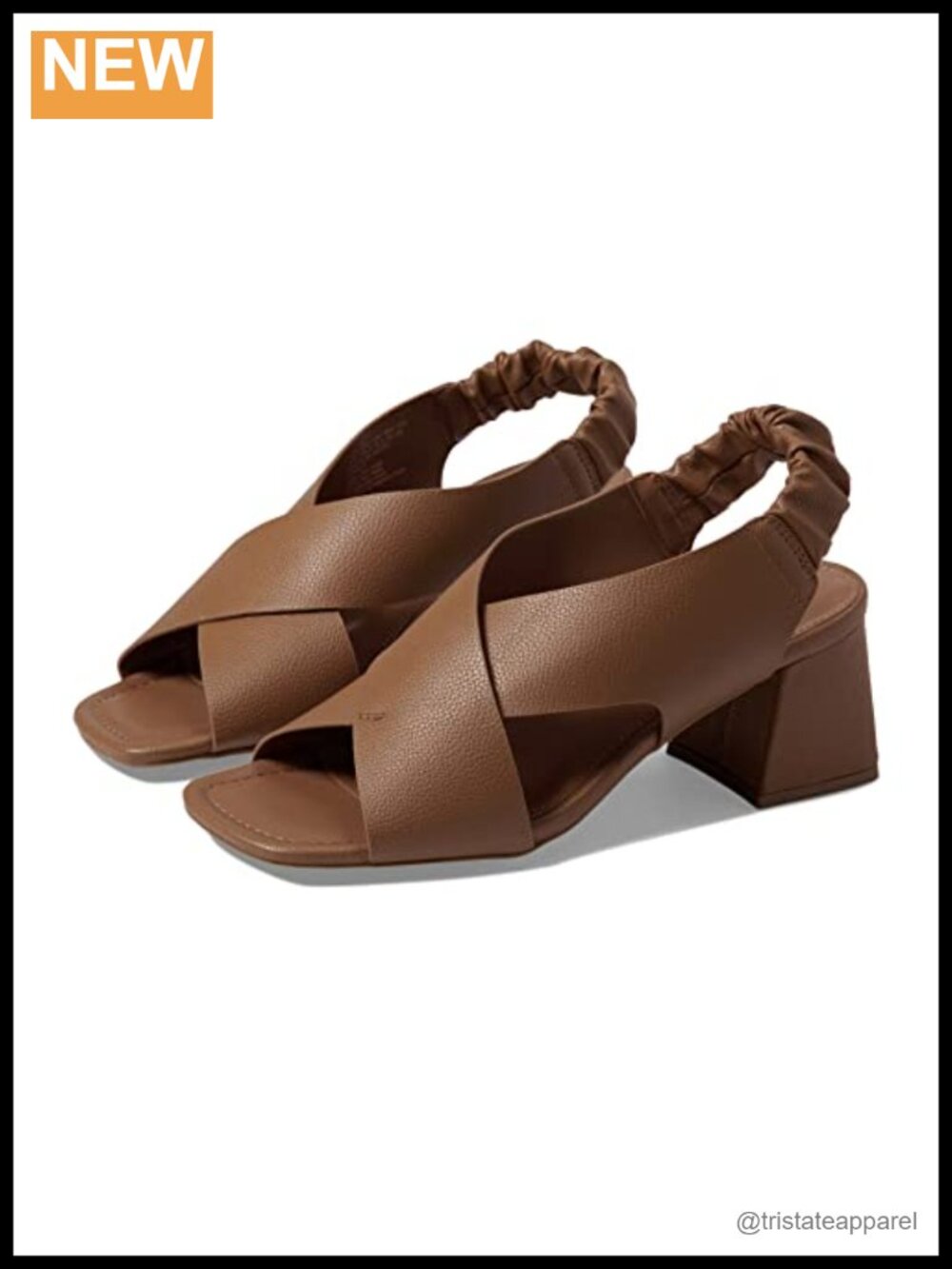Block Heel Slingback Sandal Faux Leather Open Square Toe Party Sandal